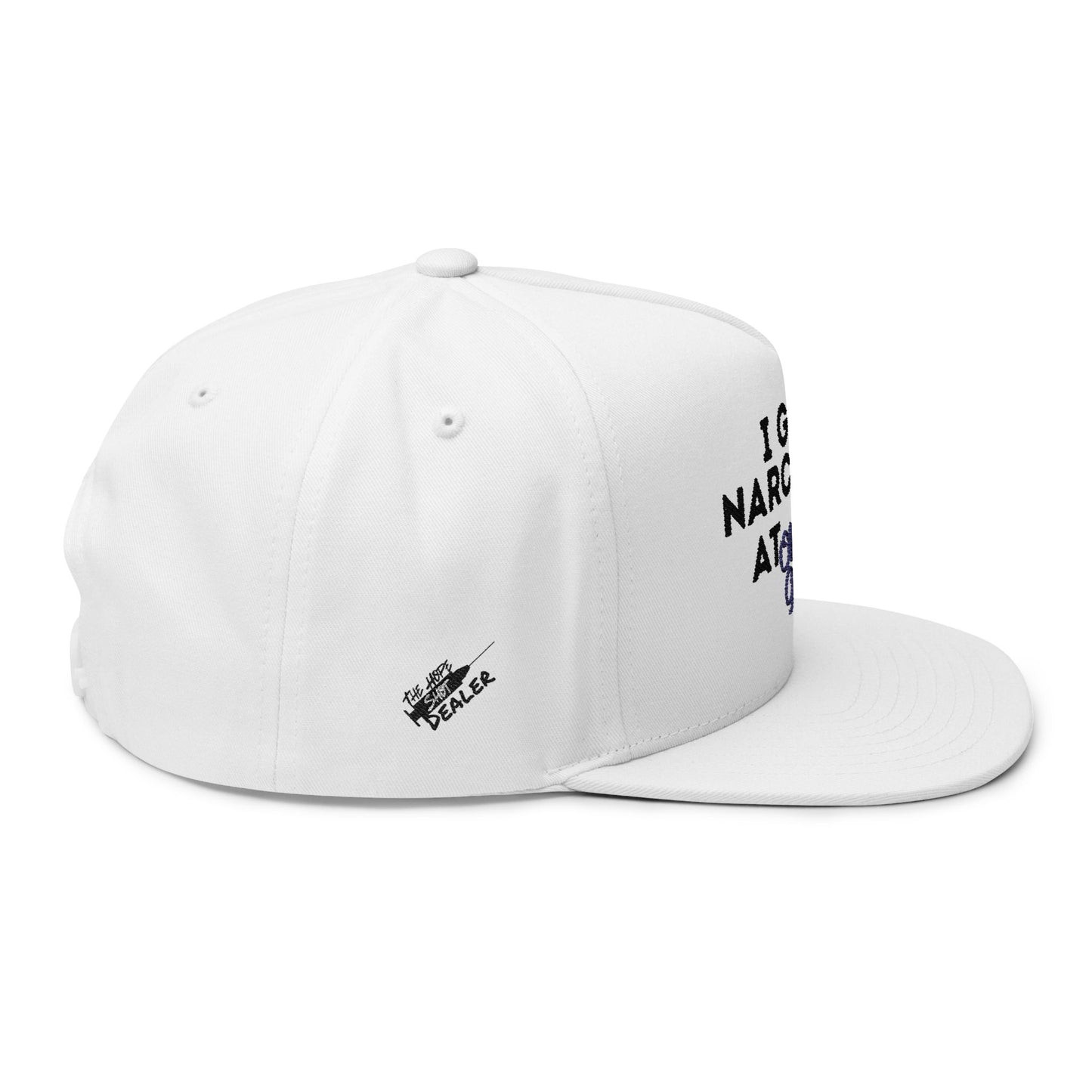 Trucker Stlye Flat Bill Cap - I Got Narcanned at Olive Garden - SnapBack